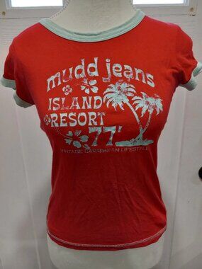 Vintage Mudd Y2K Ladies Baby Doll T-Shirt Size Medium Island Resort